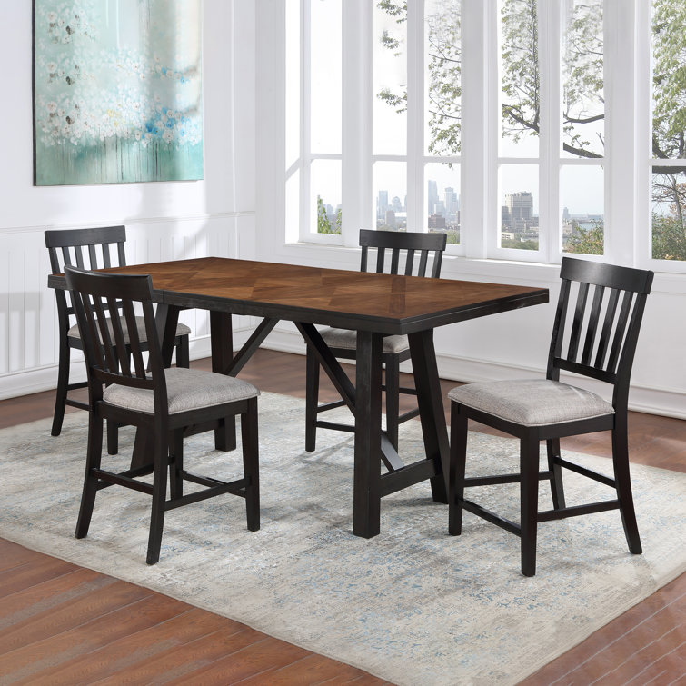 Ebony and Honey Extendable 5-Piece Dining Set with Upholstered Chairs