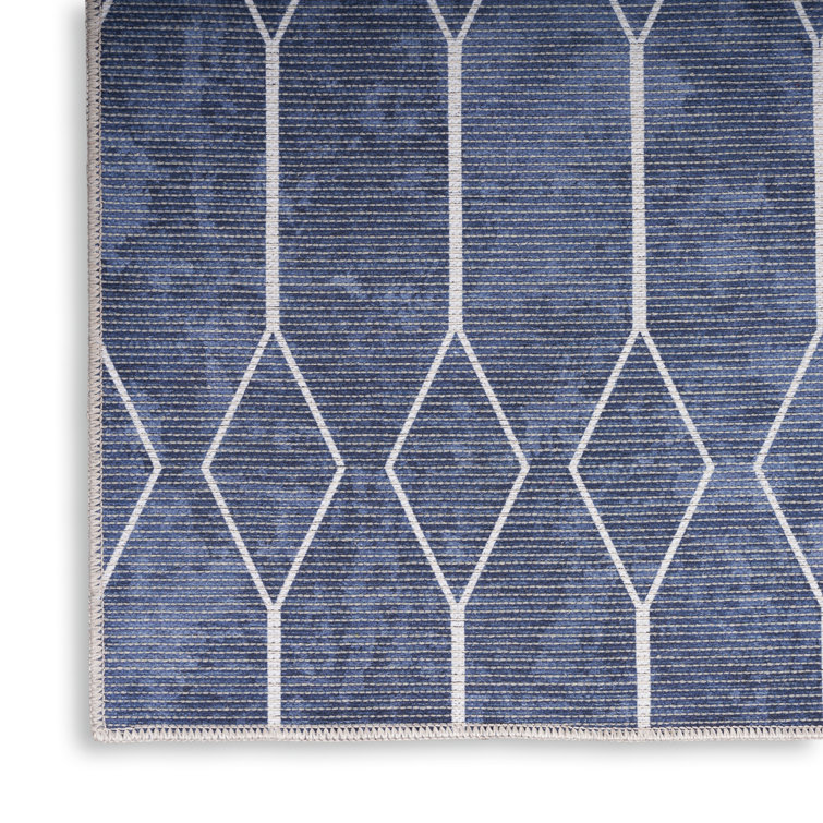 Vintage-Inspired Geometric Navy 6' x 9' Easy-Care Area Rug