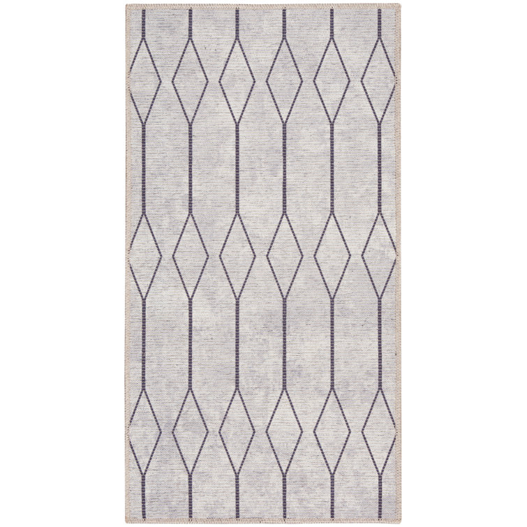 Ivory & Grey Geometric Synthetic 2' x 3'9" Easy-Care Area Rug