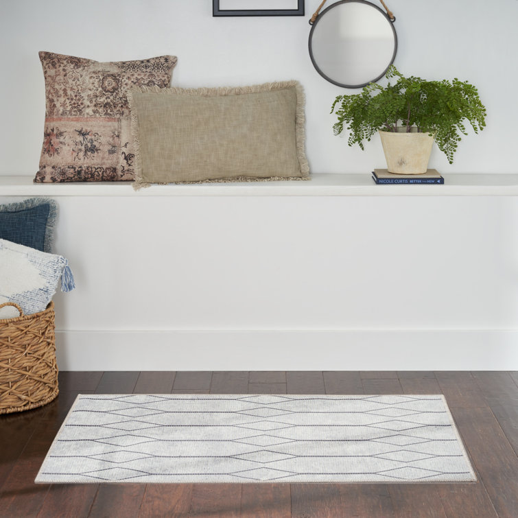 Ivory & Grey Geometric Synthetic 2' x 3'9" Easy-Care Area Rug