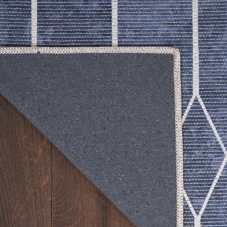 Navy Geometric Flat Woven Synthetic Washable Rug 2' x 3'9"