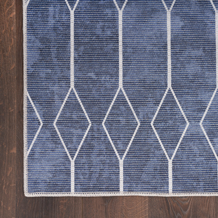 Navy Geometric Flat Woven Synthetic Washable Rug 2' x 3'9"