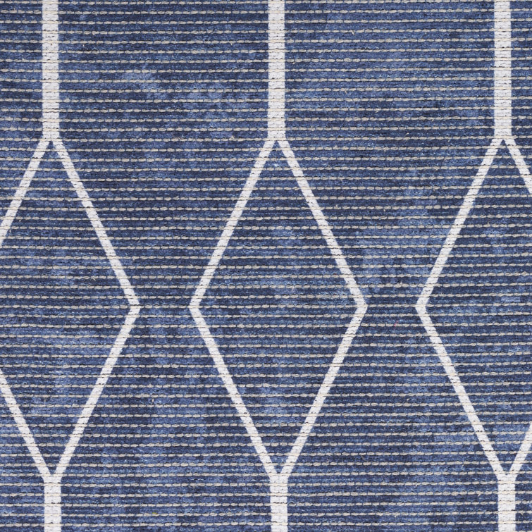 Navy Geometric Flat Woven Synthetic Washable Rug 2' x 3'9"