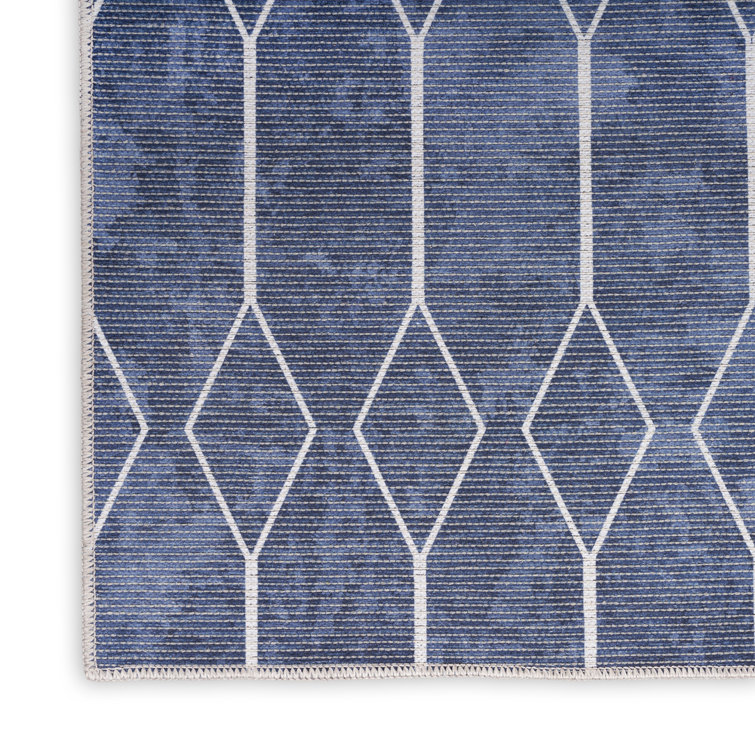 Navy Geometric Flat Woven Synthetic Washable Rug 2' x 3'9"