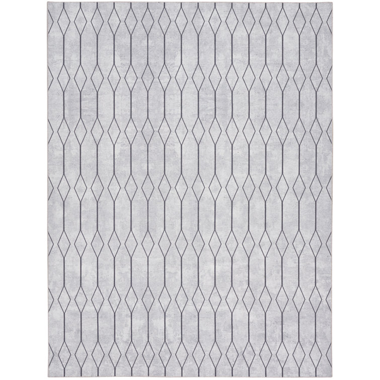 Ivory and Grey Geometric Washable Rectangular Rug
