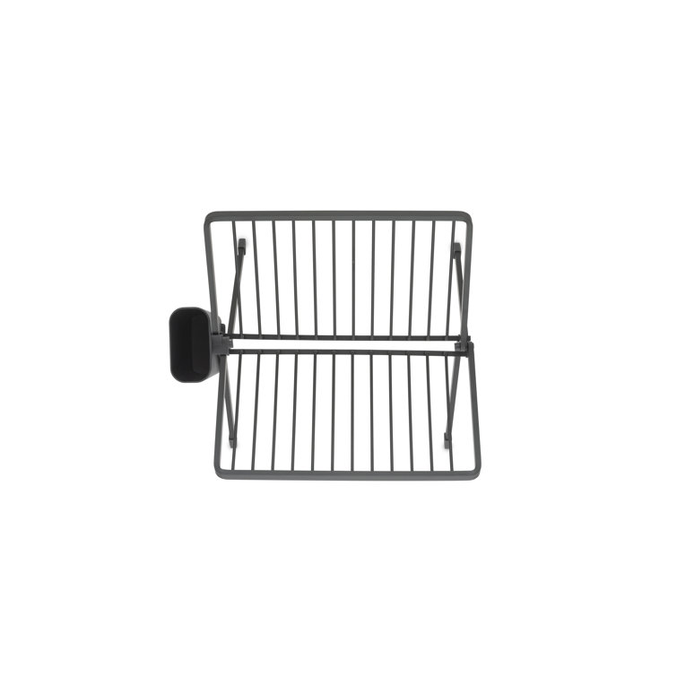Compact Foldable Dark Gray Metal Dish Drying Rack with Utensil Cup