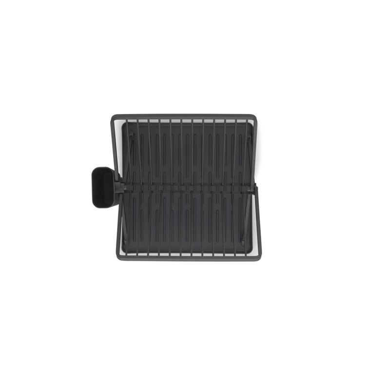 Compact Foldable Dark Gray Metal Dish Drying Rack with Utensil Cup
