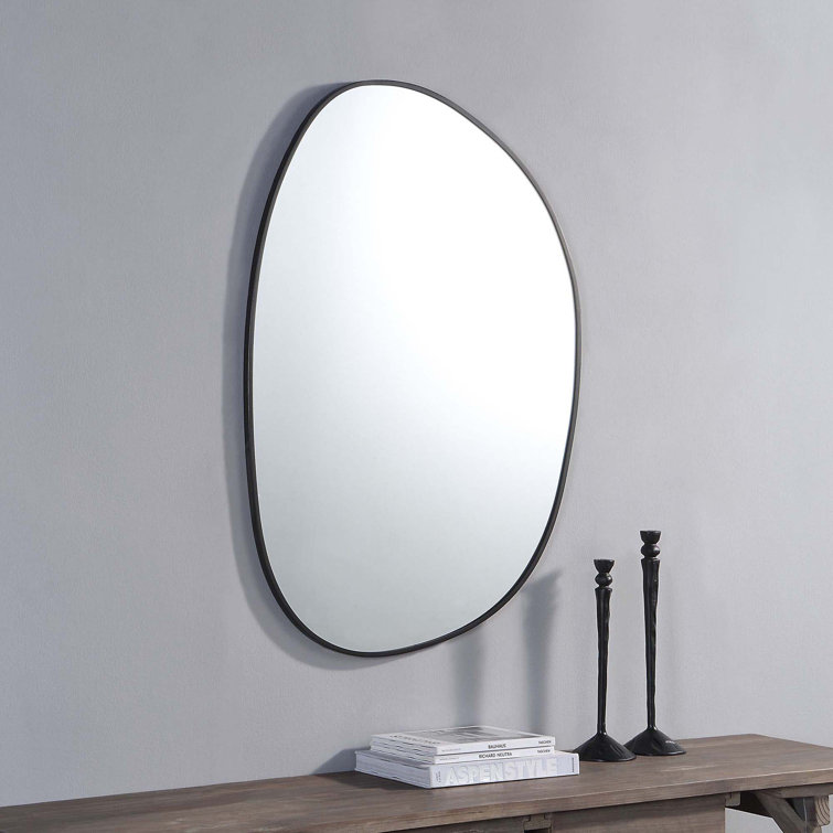 Bozeman Oval Wood & Matte Black Iron Wall Mirror, 42"x30"