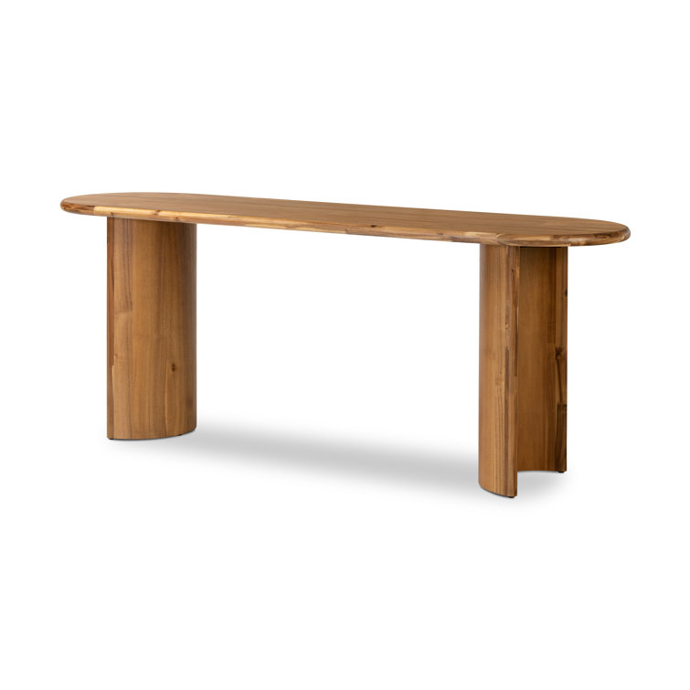 Sandy Acacia Wood Demilune Console Table with Storage