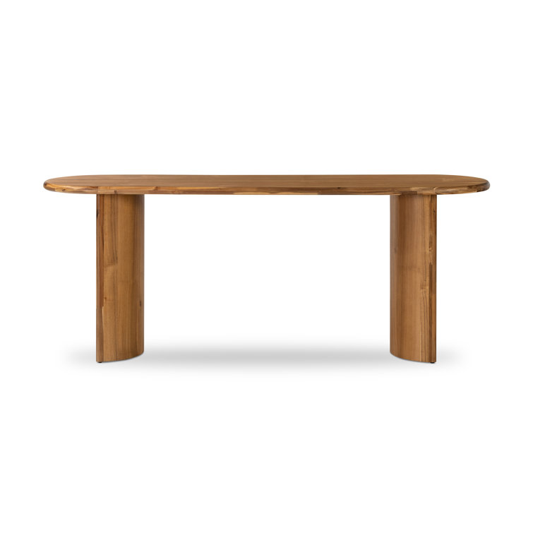 Sandy Acacia Wood Demilune Console Table with Storage