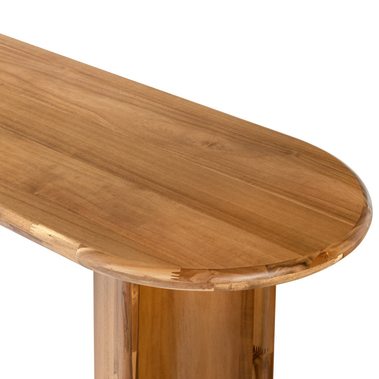Sandy Acacia Wood Demilune Console Table with Storage