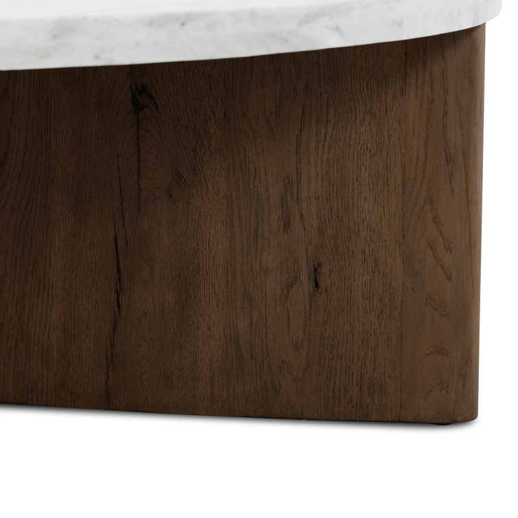 Round White Marble and Oak Coffee Table with Storage