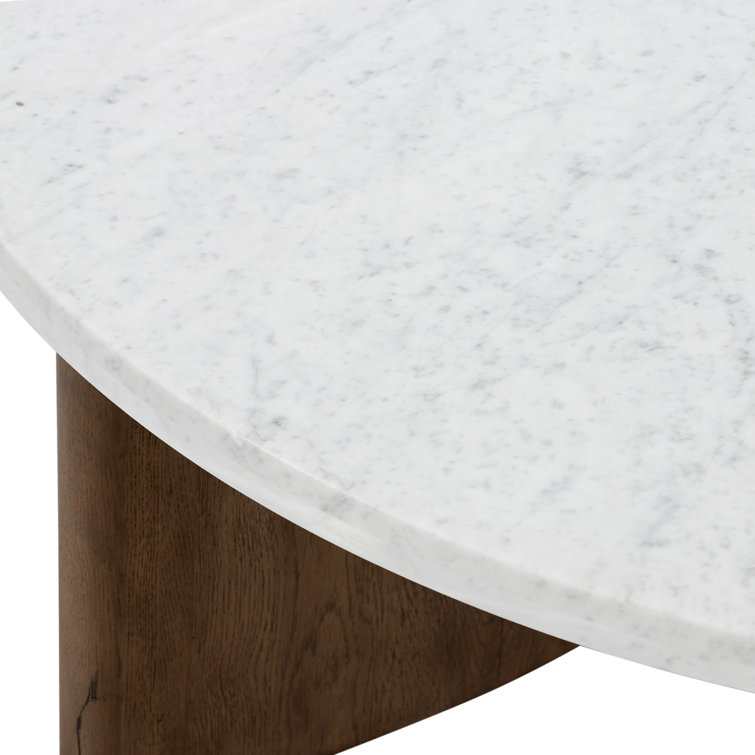 Round White Marble and Oak Coffee Table with Storage