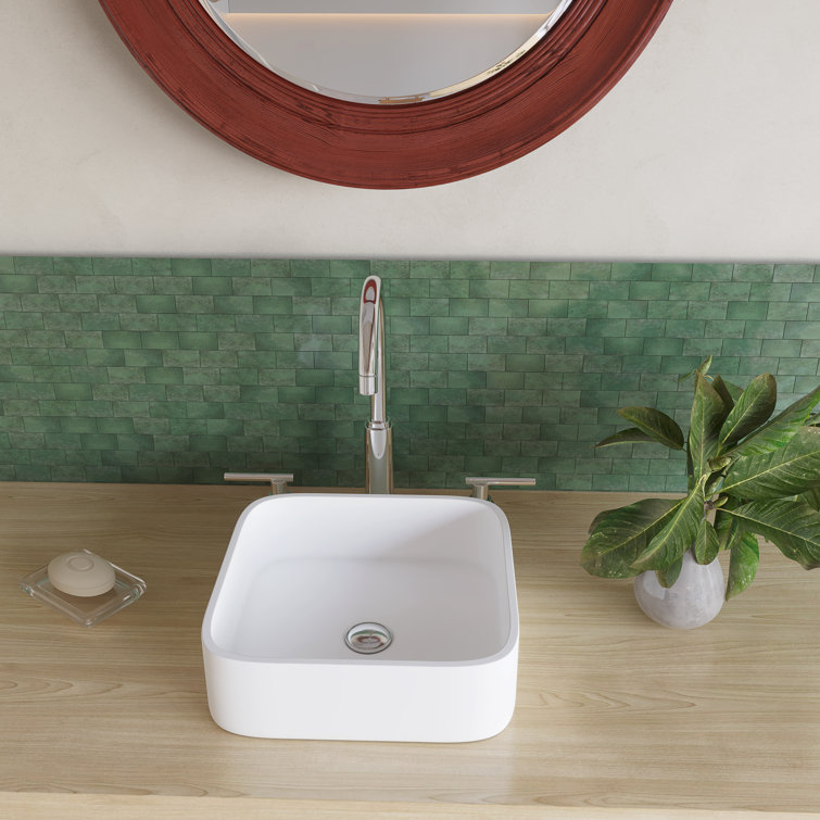 Matte White Solid Surface Square Vessel Bathroom Sink