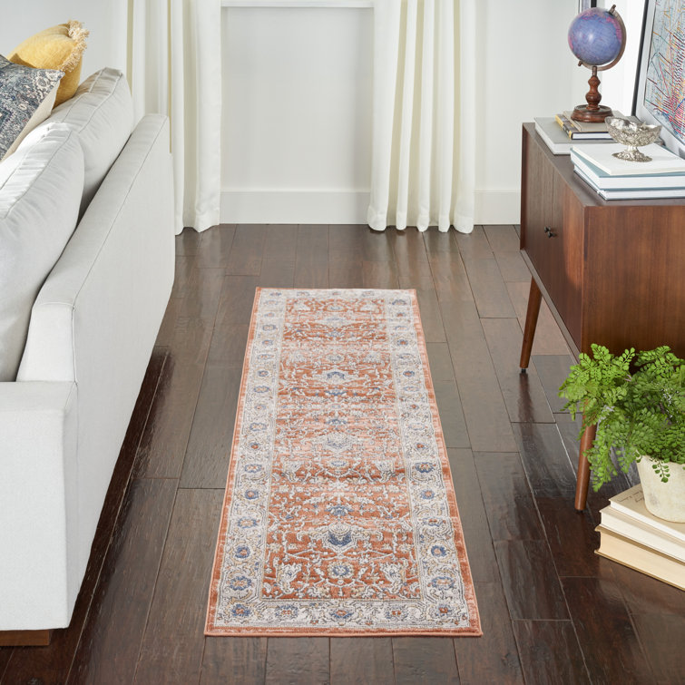 Nicole Curtis Series 4 Vintage Medallion Grey and Brick Red Runner Rug