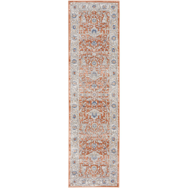 Nicole Curtis Series 4 Vintage Medallion Grey and Brick Red Runner Rug