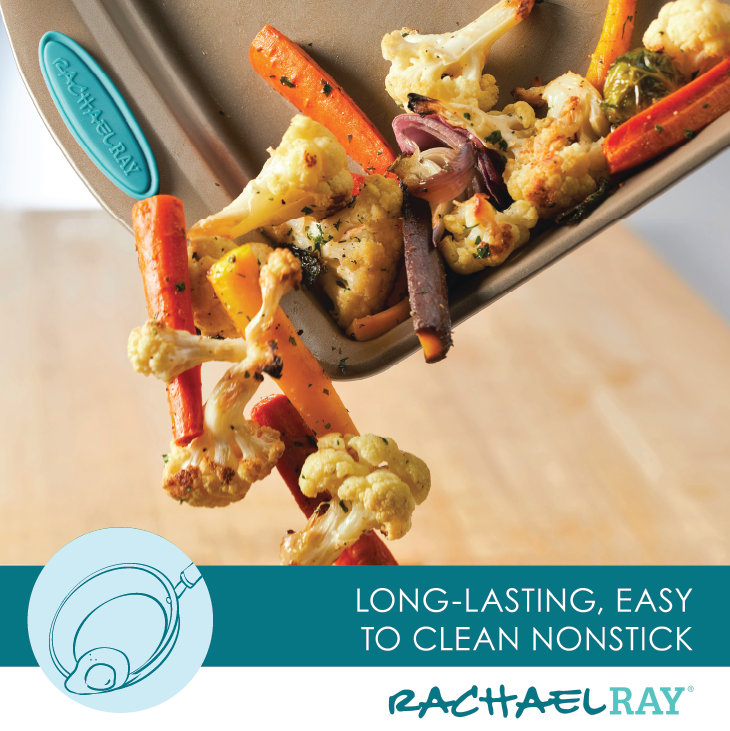 Latte Brown Nonstick 4-Piece Bakeware Set with Agave Blue Grips