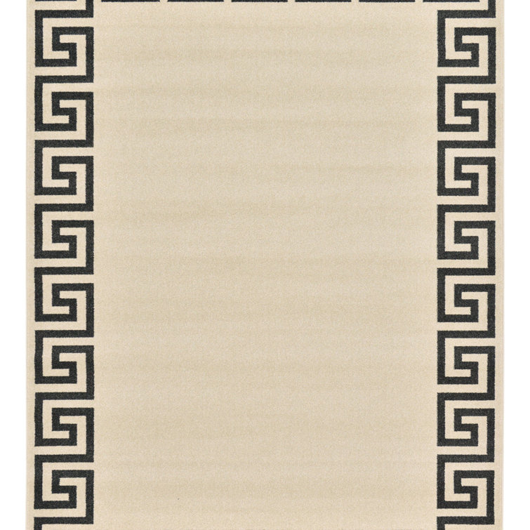 Handmade Geometric Beige & Black Synthetic 9' x 12' Area Rug