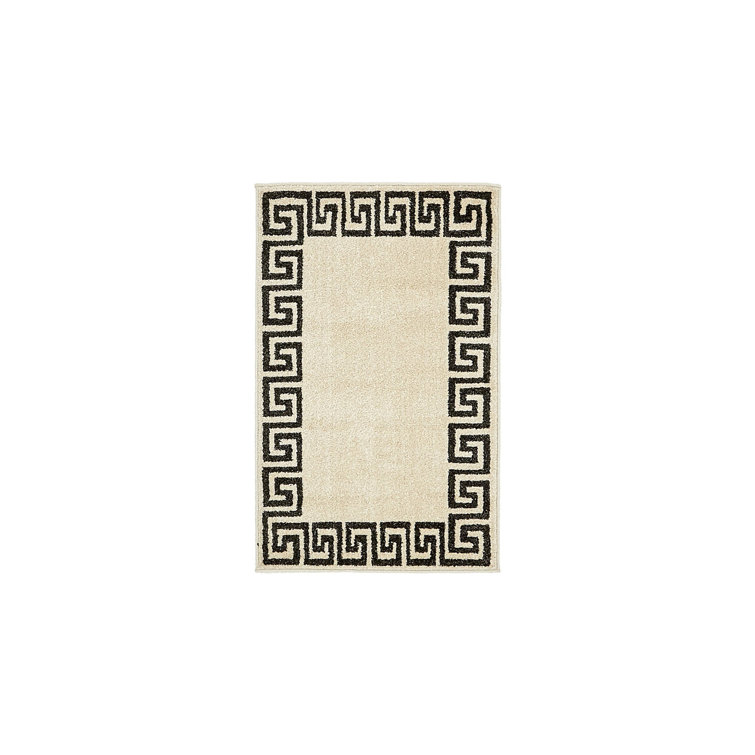 Athens Beige and Black Geometric Border Rectangular Rug
