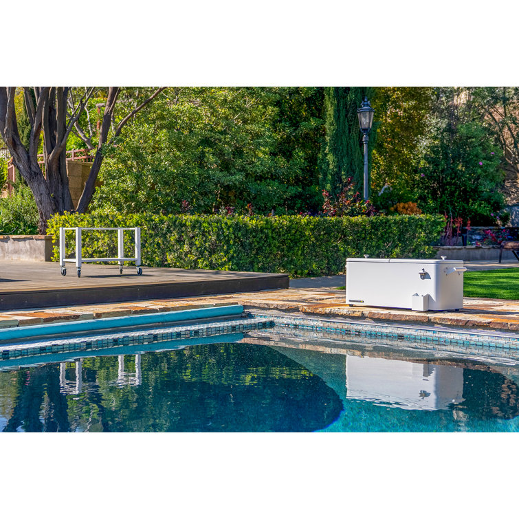 White Powder-Coated Steel 80-Quart Rolling Outdoor Patio Cooler with Wheels