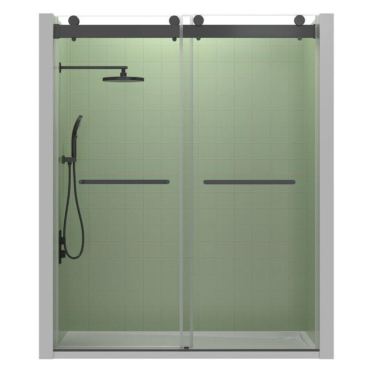 Matte Black 60" Frameless Sliding Shower Door with Tempered Glass