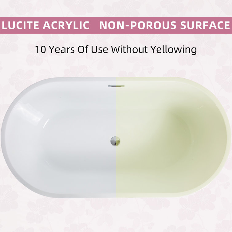 59'' White Freestanding Acrylic Soaking Bathtub