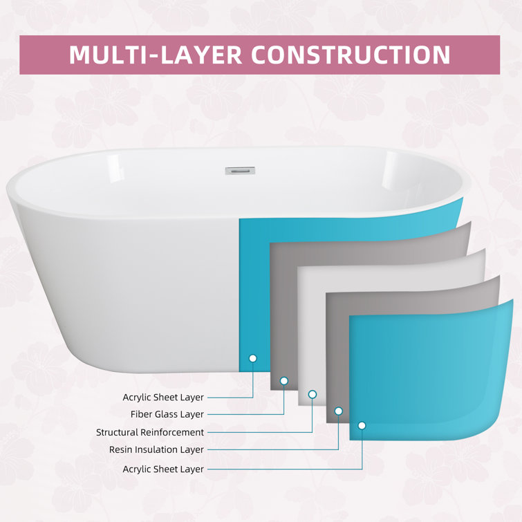 59'' White Freestanding Acrylic Soaking Bathtub