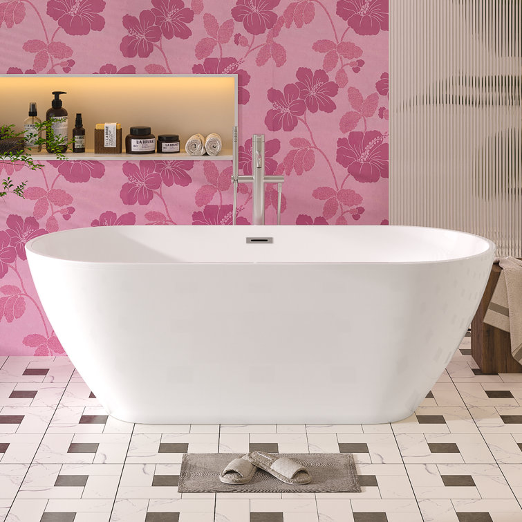 55'' Gloss White Acrylic Freestanding Soaking Bathtub