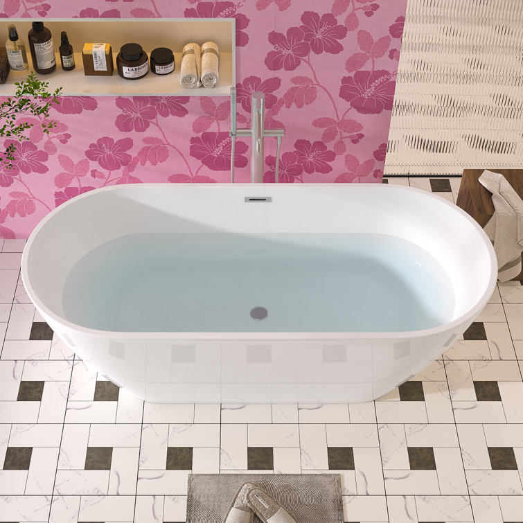 55'' Gloss White Acrylic Freestanding Soaking Bathtub