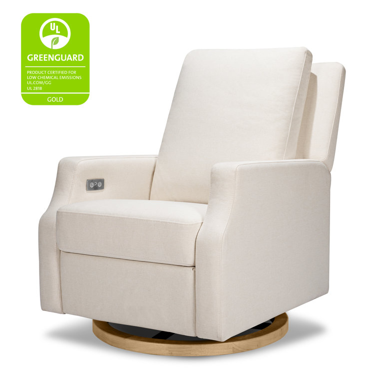 Cream Eco-Weave Recliner with Light Wood Swivel Base