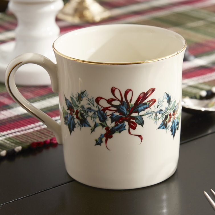 Winter Greetings Ivory Porcelain 12-Piece Dinnerware Set with Gold Trim