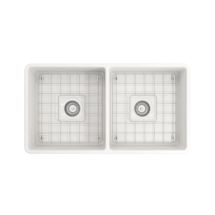 33'' White Fireclay Double Bowl Farmhouse Sink