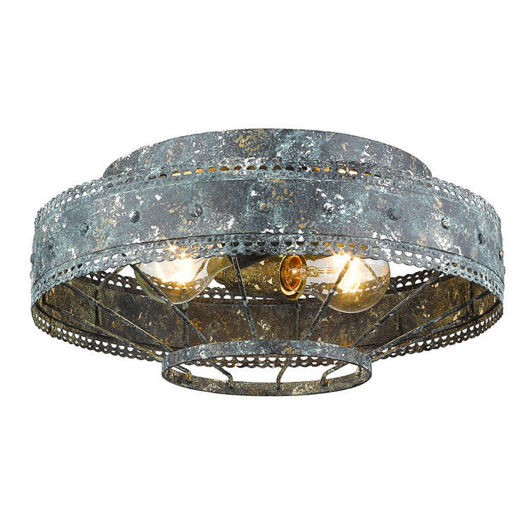 Ferris 14'' Blue Verde Patina Rustic Flush Mount Light