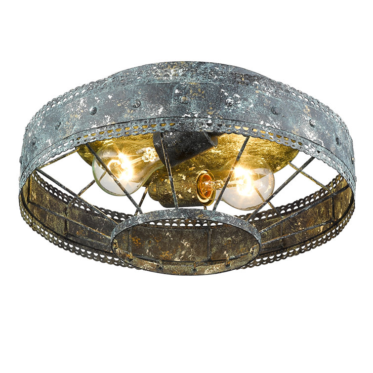 Ferris 14'' Blue Verde Patina Rustic Flush Mount Light