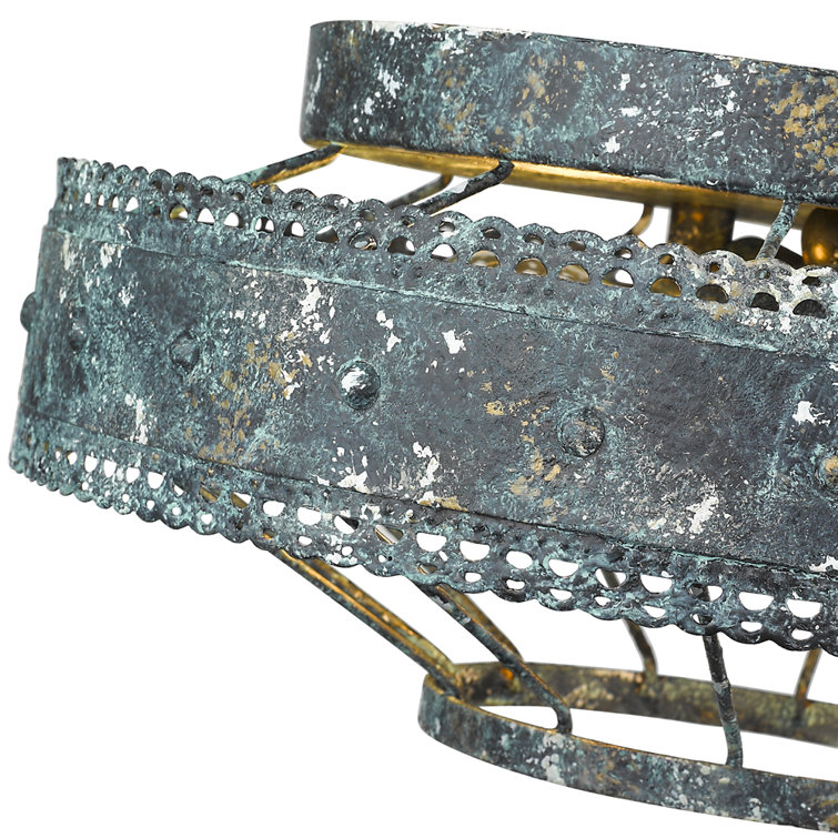 Ferris 14'' Blue Verde Patina Rustic Flush Mount Light