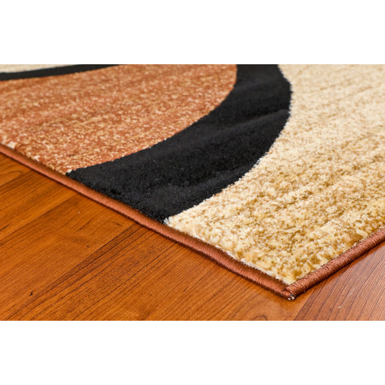 Beige and Brown Swirl Pattern Rectangular Synthetic Area Rug 5' x 7'