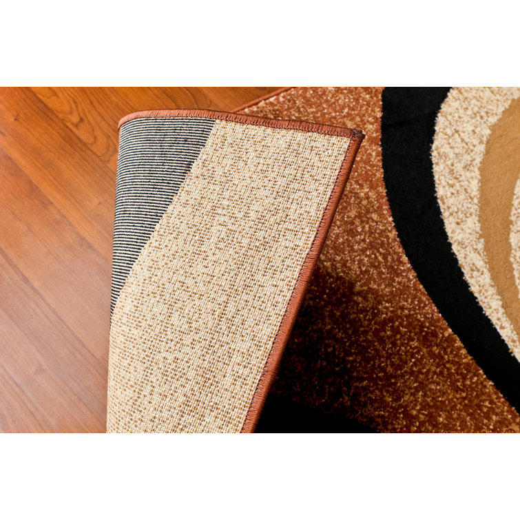 Beige and Brown Swirl Pattern Rectangular Synthetic Area Rug 5' x 7'
