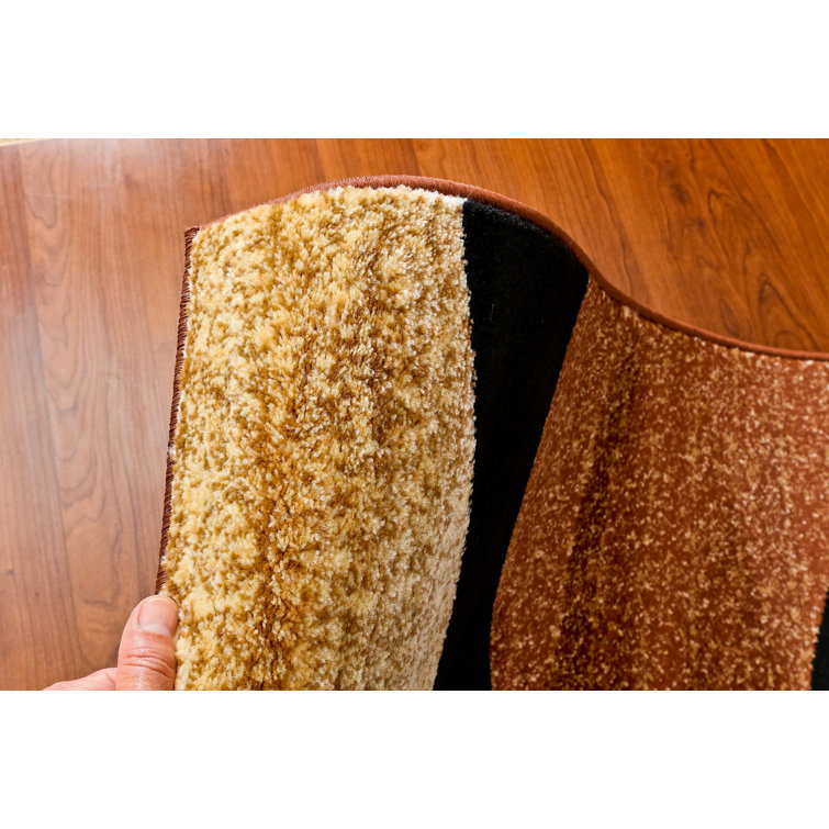 Beige and Brown Swirl Pattern Rectangular Synthetic Area Rug 5' x 7'