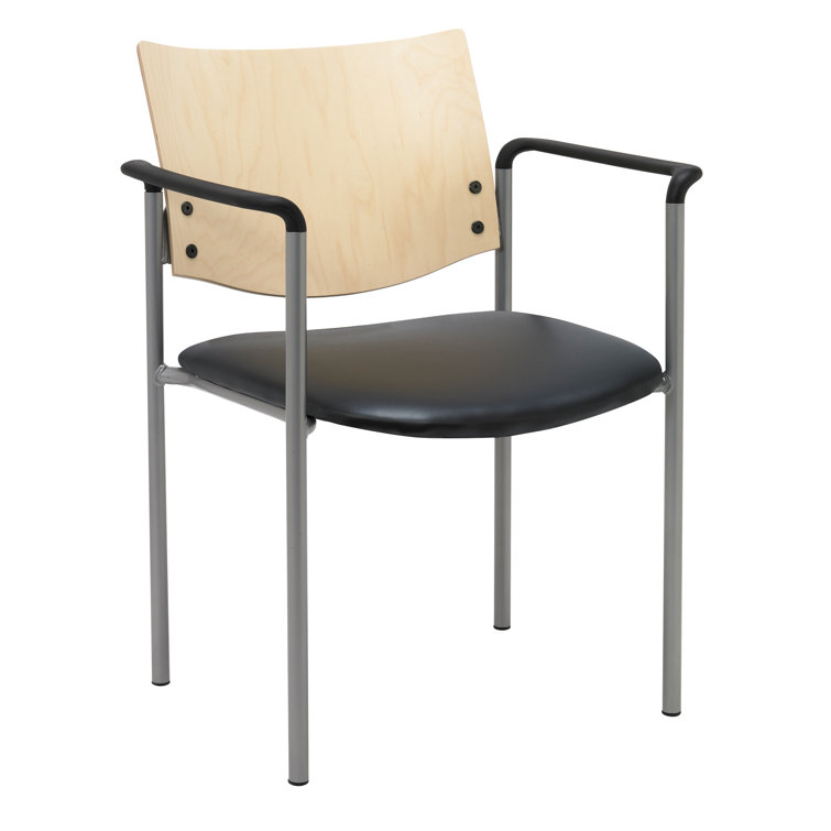 Natural Oak and Black Vinyl Guest Chair with Arms