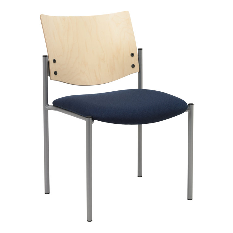Navy and Beige Armless Metal Stacking Chair