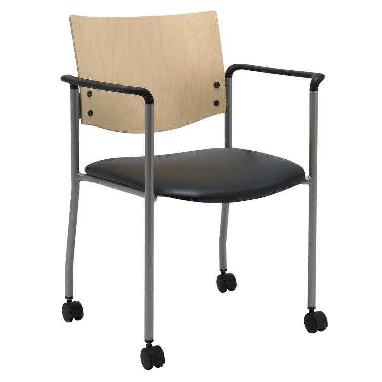 Evolve Modern Stackable Dining Chair with Adjustable Black Vinyl Seat and Wood Frame