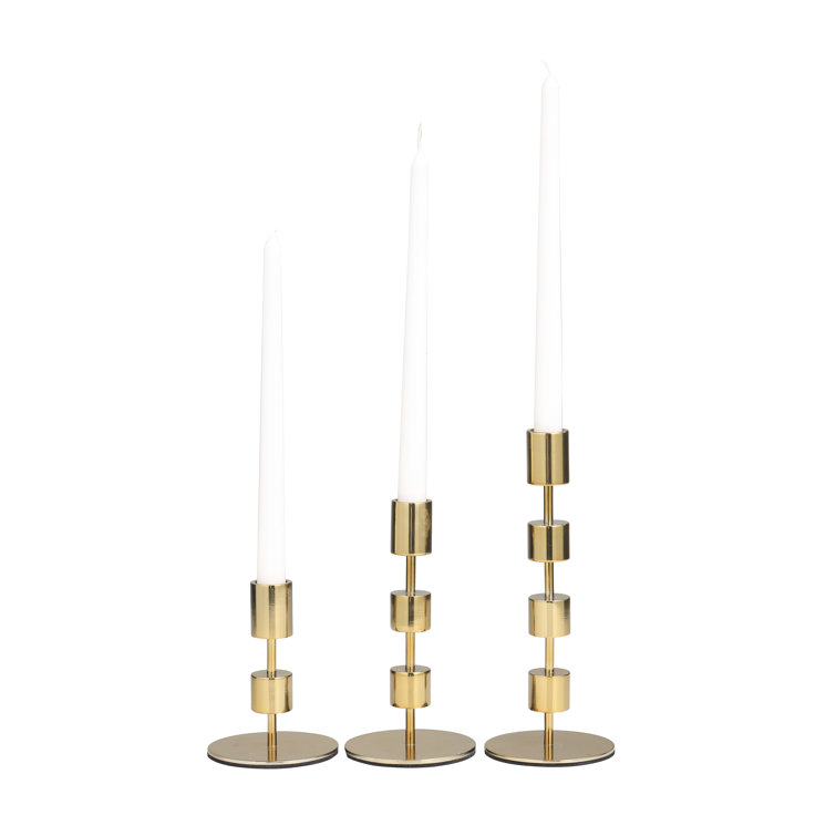 Gold Aluminum 3 Piece Tabletop Candlestick Set