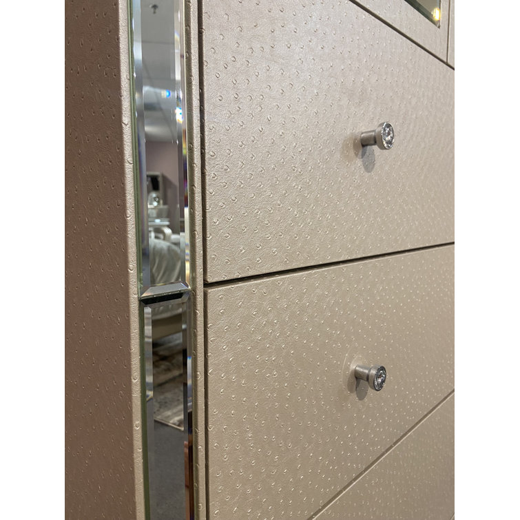 Gray Mirrored 5-Drawer Soft Close Mid-Century Dresser