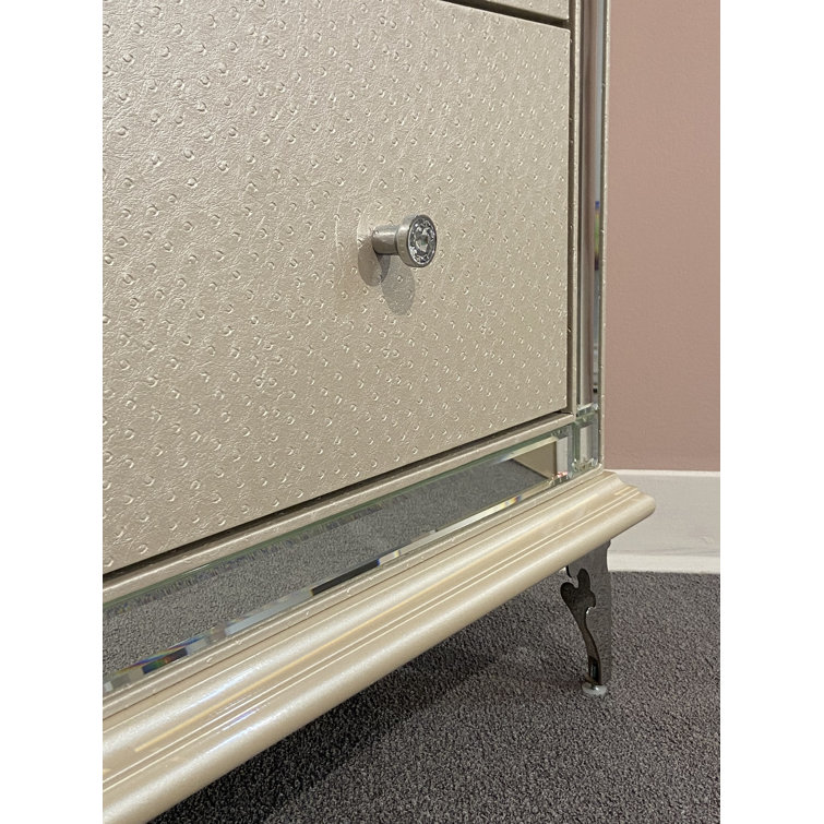 Gray Mirrored 5-Drawer Soft Close Mid-Century Dresser
