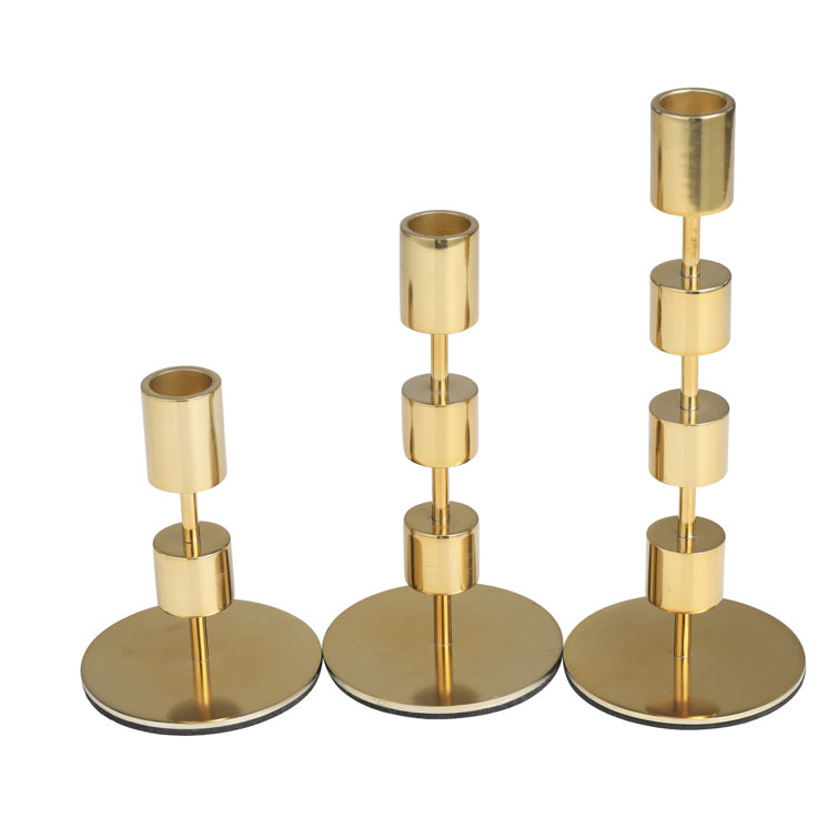 Gold Aluminum 3 Piece Tabletop Candlestick Set