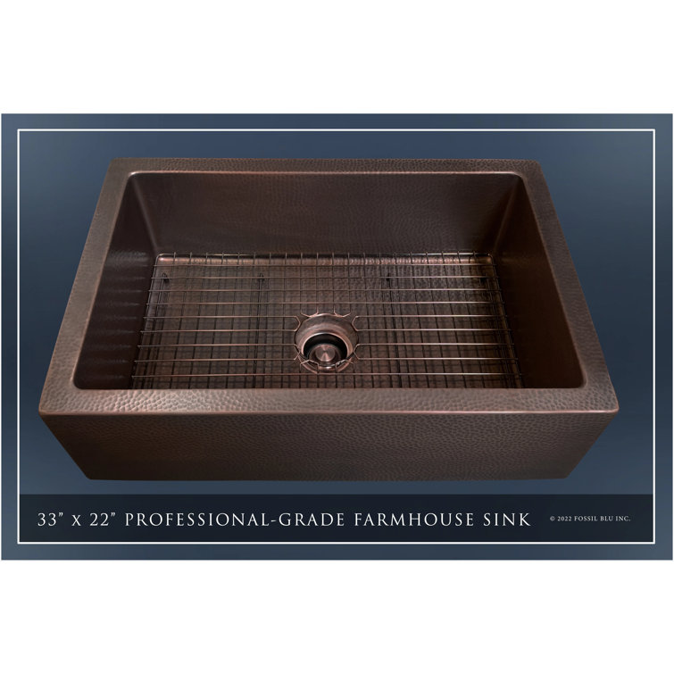Luxury 33-Inch Hammered Copper Farmhouse Sink with Accessories