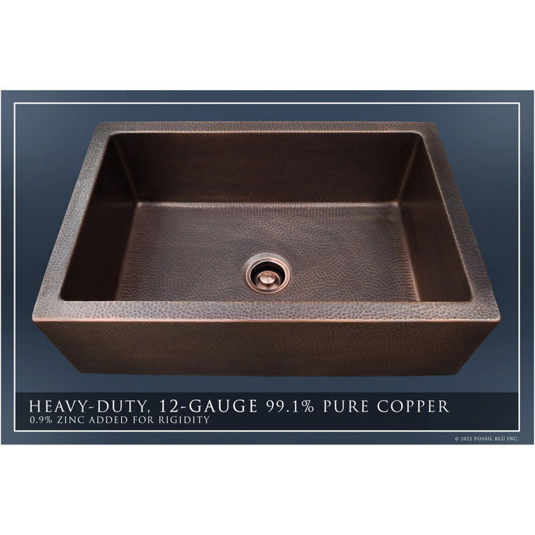 Luxury 33-Inch Hammered Copper Farmhouse Sink with Accessories