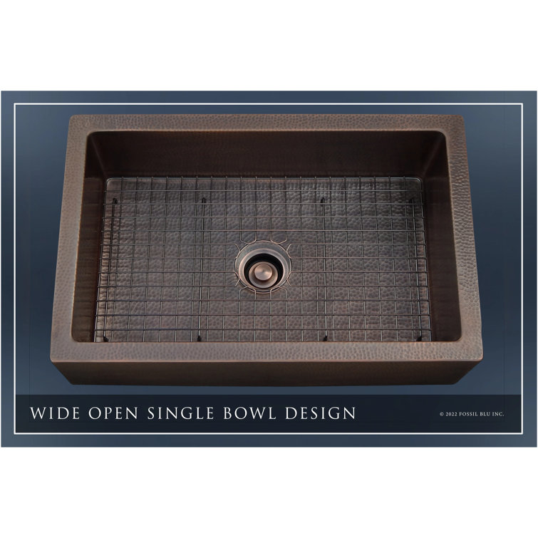 Luxury 33-Inch Hammered Copper Farmhouse Sink with Accessories
