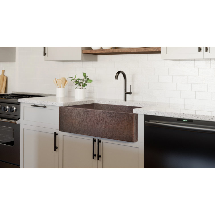 Luxury 33-Inch Hammered Copper Farmhouse Sink with Accessories