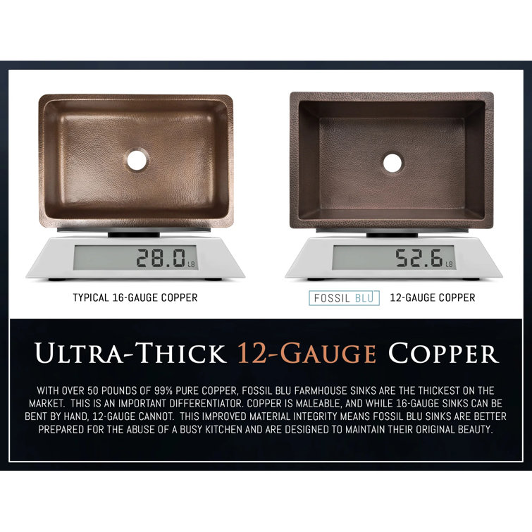 Luxury 33-Inch Hammered Copper Farmhouse Sink with Accessories